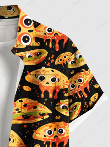 Gothic Plus Size Alien Sandwich Cartoon Print Buttons Pocket Shirt For Men