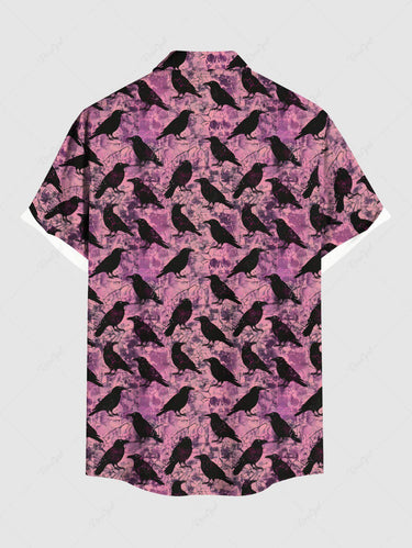 Gothic Plus Size Halloween Crow Tie Dye Print Buttons Pocket Shirt For Men