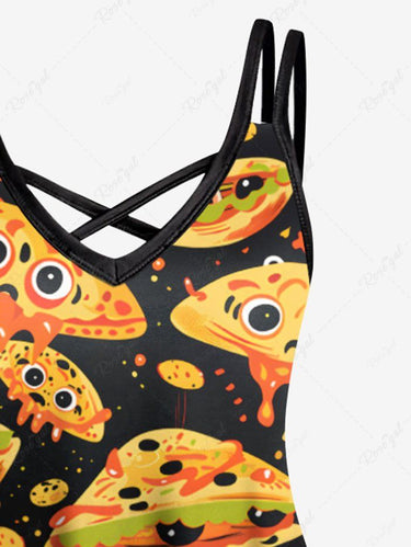 Gothic Plus Size Alien Sandwich Cartoon Print Crisscross Cami Dress