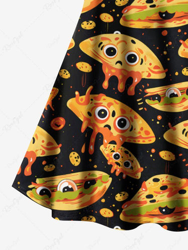 Gothic Plus Size Alien Sandwich Cartoon Print Crisscross Cami Dress