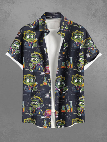 Gothic Plus Size Scientist Tube Books Print Buttons Pocket Shirt For Men