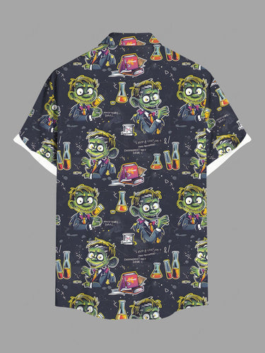 Gothic Plus Size Scientist Tube Books Print Buttons Pocket Shirt For Men