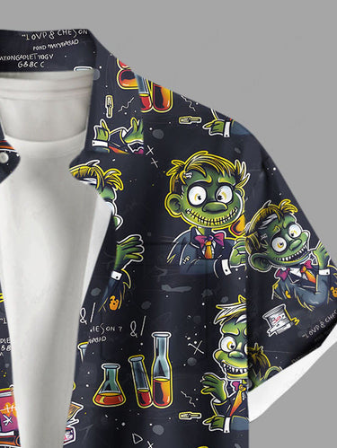Gothic Plus Size Scientist Tube Books Print Buttons Pocket Shirt For Men