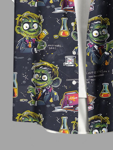 Gothic Plus Size Scientist Tube Books Print Buttons Pocket Shirt For Men