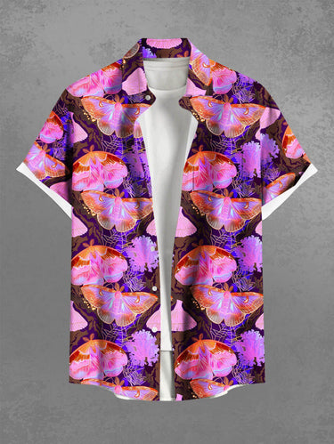 Gothic Plus Size Butterfly Spider Web Flowers Print Buttons Pocket Shirt For Men