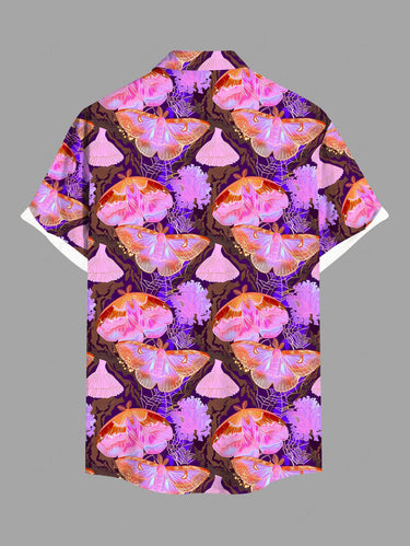 Gothic Plus Size Butterfly Spider Web Flowers Print Buttons Pocket Shirt For Men