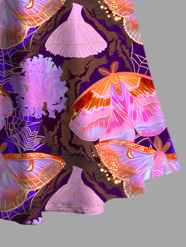 Gothic Plus Size Butterfly Spider Web Flowers Print Cold Shoulder Crisscross Maxi Dress