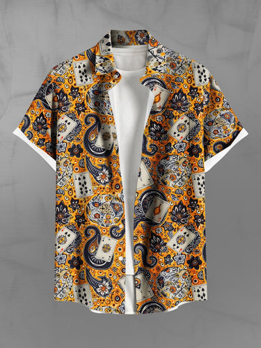 Gothic Plus Size Paisley Floral Poker Printed Buttons Pocket Shirt For Men