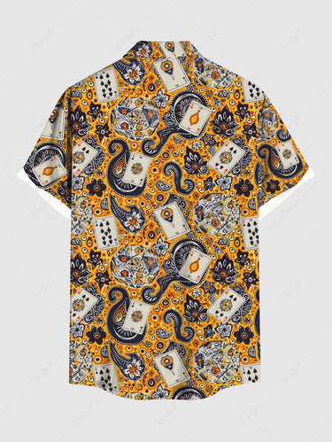 Gothic Plus Size Paisley Floral Poker Printed Buttons Pocket Shirt For Men