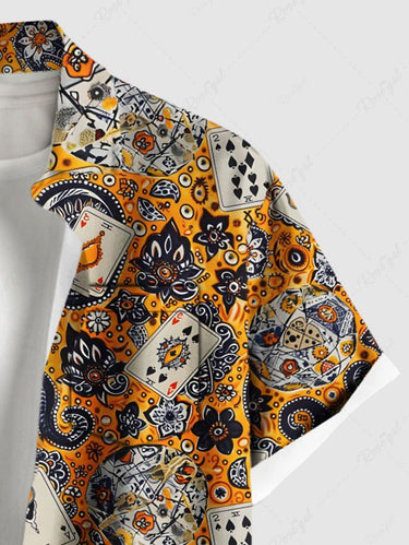 Gothic Plus Size Paisley Floral Poker Printed Buttons Pocket Shirt For Men