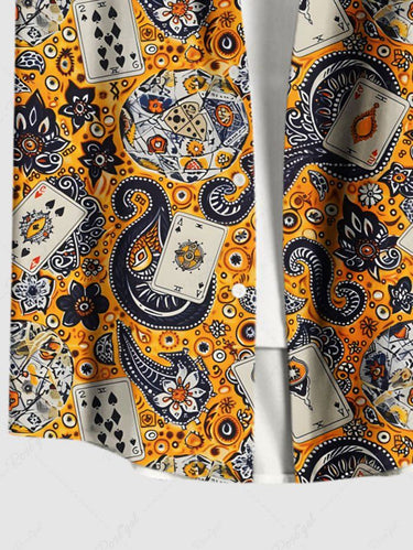 Gothic Plus Size Paisley Floral Poker Printed Buttons Pocket Shirt For Men