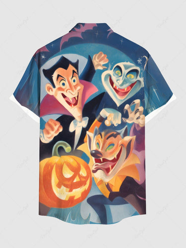 Gothic Plus Size Halloween Pumpkin Monster Print Buttons Pocket Shirt For Men