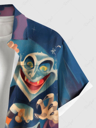 Gothic Plus Size Halloween Pumpkin Monster Print Buttons Pocket Shirt For Men