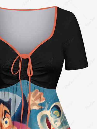 Gothic Plus Size Halloween Pumpkin Monster Print Cinched Dress