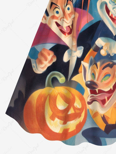 Gothic Plus Size Halloween Pumpkin Monster Print Cinched Dress