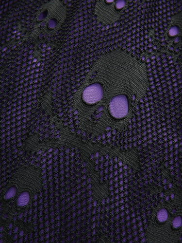 Gothic Skull Fishnet Overlay PU Strap O-Ring Grommet Zipper Layered A Line Dress