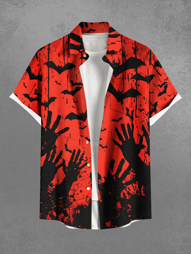 Gothic Plus Size Halloween Bat Hands Paint Splatter Print Buttons Pocket Shirt For Men