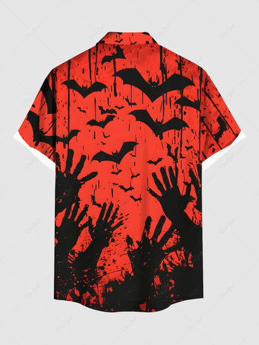 Gothic Plus Size Halloween Bat Hands Paint Splatter Print Buttons Pocket Shirt For Men