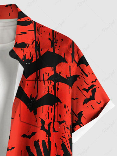 Gothic Plus Size Halloween Bat Hands Paint Splatter Print Buttons Pocket Shirt For Men