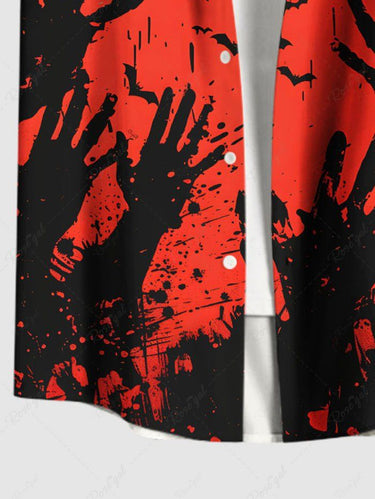 Gothic Plus Size Halloween Bat Hands Paint Splatter Print Buttons Pocket Shirt For Men