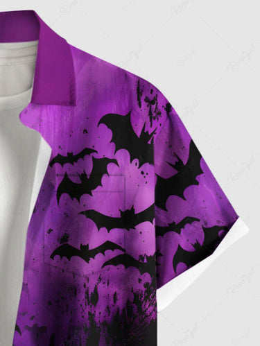 Gothic Plus Size Bat Ombre Paint Splatter Print Buttons Pocket Shirt For Men