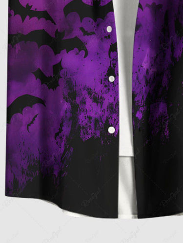 Gothic Plus Size Bat Ombre Paint Splatter Print Buttons Pocket Shirt For Men