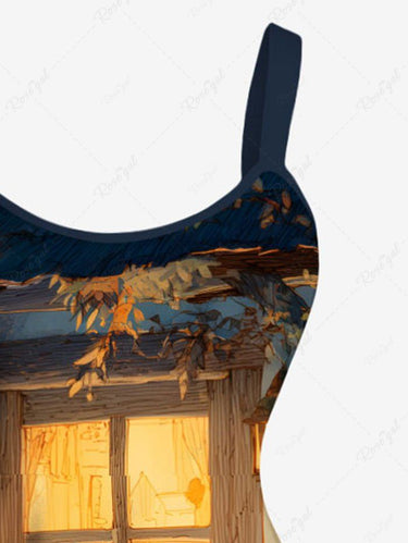 Gothic Plus Size Halloween Pumpkin Fox Lantern Print Tank Dress