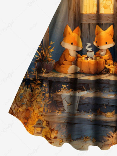 Gothic Plus Size Halloween Pumpkin Fox Lantern Print Tank Dress