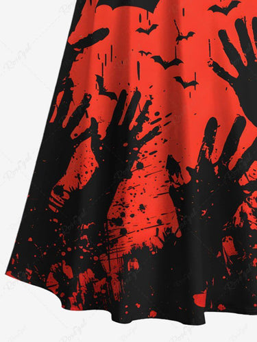 Gothic Plus Size Halloween Bat Hands Paint Splatter Print Cold Shoulder Crisscross Maxi Dress