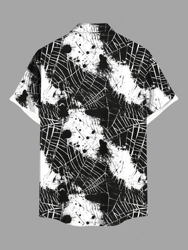 Gothic Plus Size Halloween Spider Web Paint Splatter Print Buttons Pocket Shirt For Men
