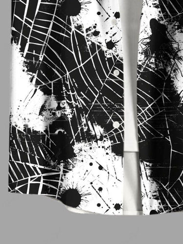 Gothic Plus Size Halloween Spider Web Paint Splatter Print Buttons Pocket Shirt For Men