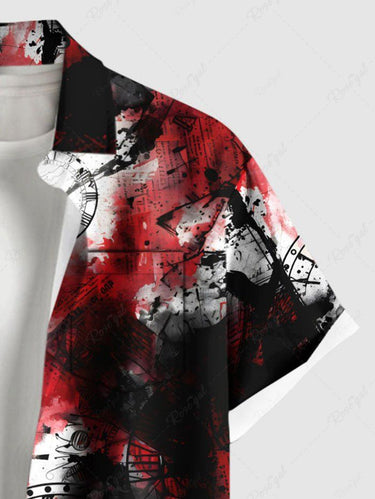 Gothic Plus Size Halloween Newspaper Clock Paint Splatter Print Buttons Pocket Shirt For Men