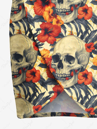 Gothic Plus Size Skulls Hibiscus Flowers Print Convertible Beach Cover