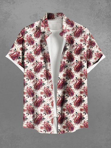 Gothic Plus Size Insect Print Button Pocket Shirt For Men