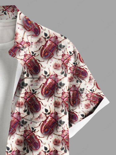 Gothic Plus Size Insect Print Button Pocket Shirt For Men