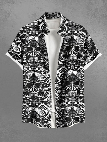 Gothic Plus Size Ethnic Skull Print Button Pocket Shirt For Men