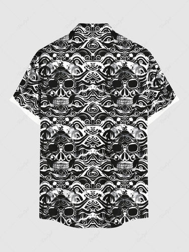 Gothic Plus Size Ethnic Skull Print Button Pocket Shirt For Men