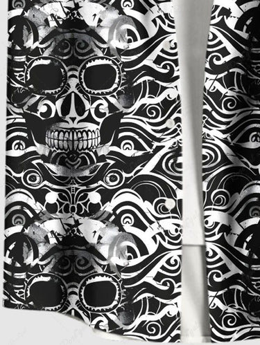 Gothic Plus Size Ethnic Skull Print Button Pocket Shirt For Men