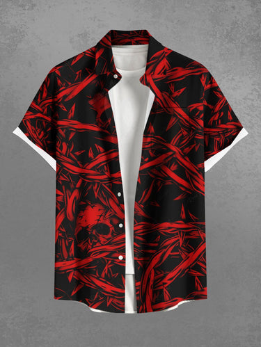 Gothic Plus Size Skull Chain Print Button Pocket Shirt For Men