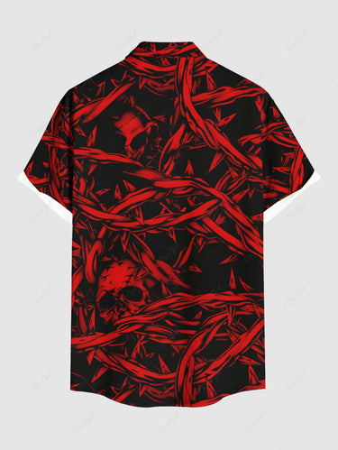 Gothic Plus Size Skull Chain Print Button Pocket Shirt For Men