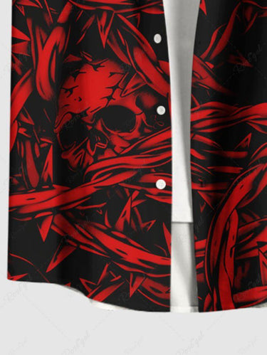 Gothic Plus Size Skull Chain Print Button Pocket Shirt For Men