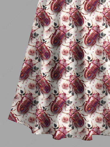 Gothic Plus Size Insect Print Cold Shoulder Crisscross A Line Maxi Dress