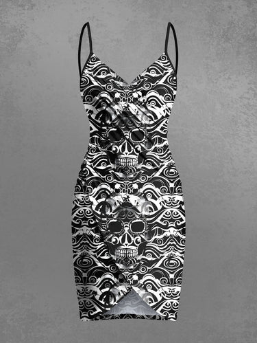 Gothic Plus Size Ethnic Skull Print Covertible Beach Cover Up