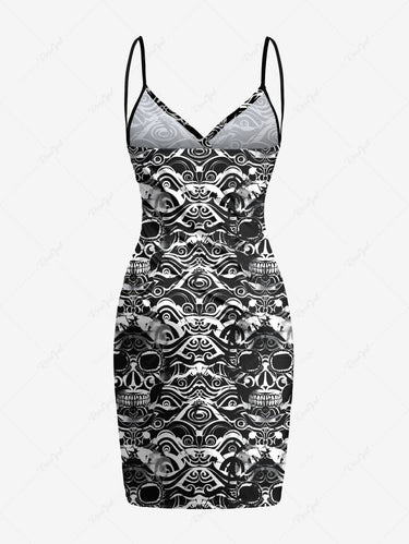 Gothic Plus Size Ethnic Skull Print Covertible Beach Cover Up