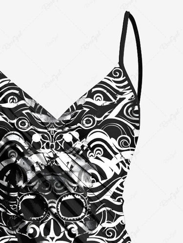 Gothic Plus Size Ethnic Skull Print Covertible Beach Cover Up