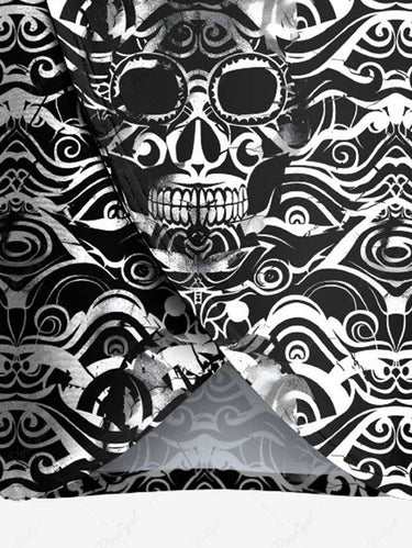 Gothic Plus Size Ethnic Skull Print Covertible Beach Cover Up