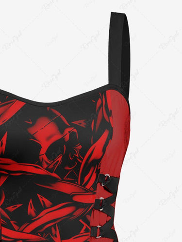 Gothic Skull Chain Print Lace Up A Line Tank Dress