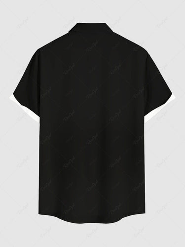 Gothic Plus Size Skull Hibiscus Flower Tropical Leaf Print Hawaii Button Pocket Shirt For Men