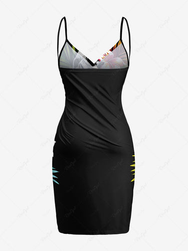 Gothic Plus Size Skull Hibiscus Flower Tropical Leaf Print Hawaii Convertible Beach Cover Up