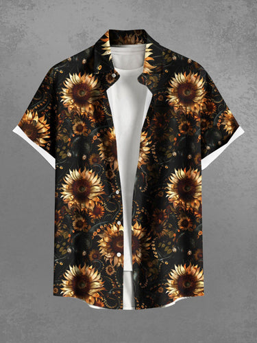 Gothic Plus Size Sunflower Octopus Print Button Pocket Shirt For Men